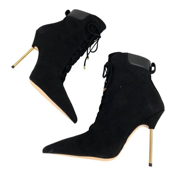 Good American Scandal Lace Up High Heel Booties Black Size 8.5 NWT $275 MSRP - Picture 2 of 8